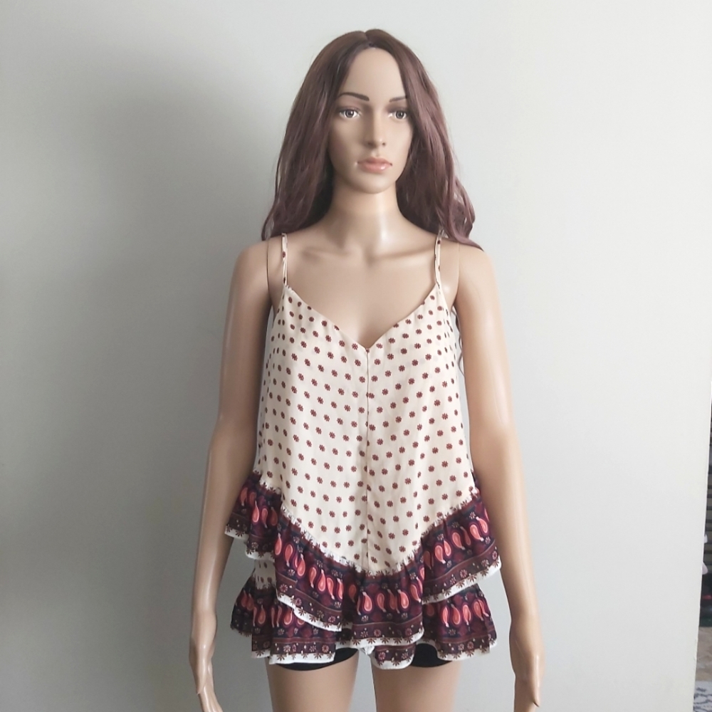 Anthropologie Maeve spaghetti strap ruffle blouse top v neck